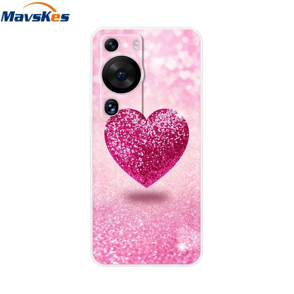 For Huawei P60 Pro Case Cute Heart Cartoon Painted Silicone Clear TPU Back Cover For Huawei P 60 P60 2023 P60Pro Phone Cases