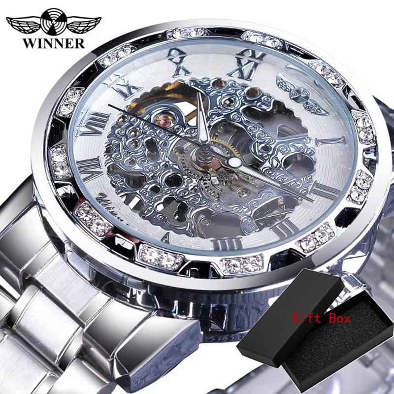 Fashion Winner Top Brand Luxury Men Transparent Diamond Luminou Smovement Male Mechanical Skeleton Royal Design Wrist Watch