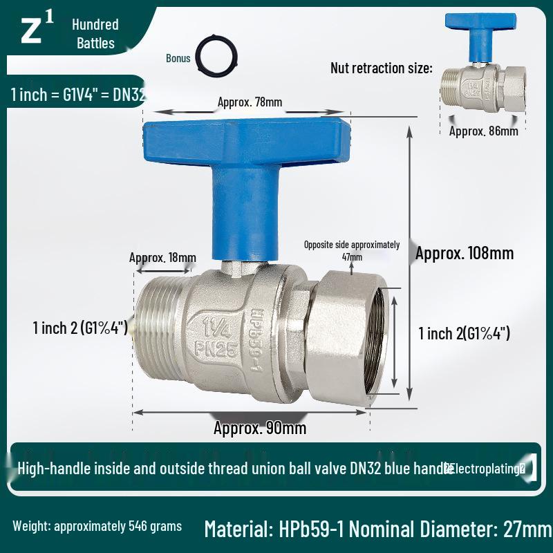 High-Flow Copper Ball Valve with Quick Connect for Fan Coil Units, Dual Thread Male and Female, 1-Inch and 3/4-Inch Options