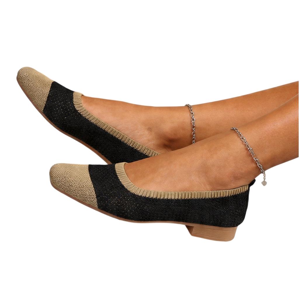 Women's Plus Size Casual Loafers Square Toe Slip On Lightweight Breathable Knit Upper Comfortable Flat Shoes