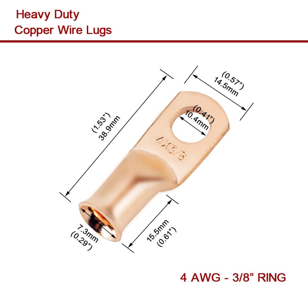 25 Pieces of 5.19 Mm 4 AWG 9.5 Mm 3 8" Battery Cable Tips 5.19 Mm 4 AWG Wire Connectors 5 Battery Cable Terminals