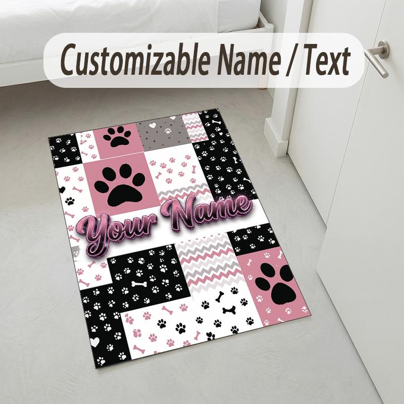 Dog Theme Crystal Velvet Rug Personalized Custom Name Text Soft Floor Mat Home Decor