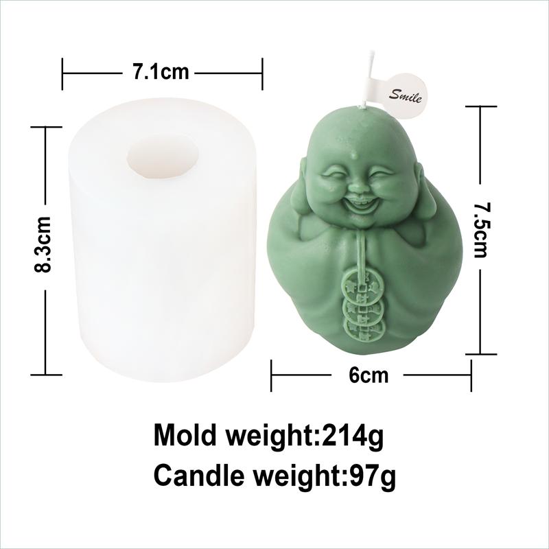 3D Maitreya Buddha Statu Silicone Candle Mold DIY Buddhist Monk Shape Handmade Laughing Buddha Plaster Candle Making Mould Craft