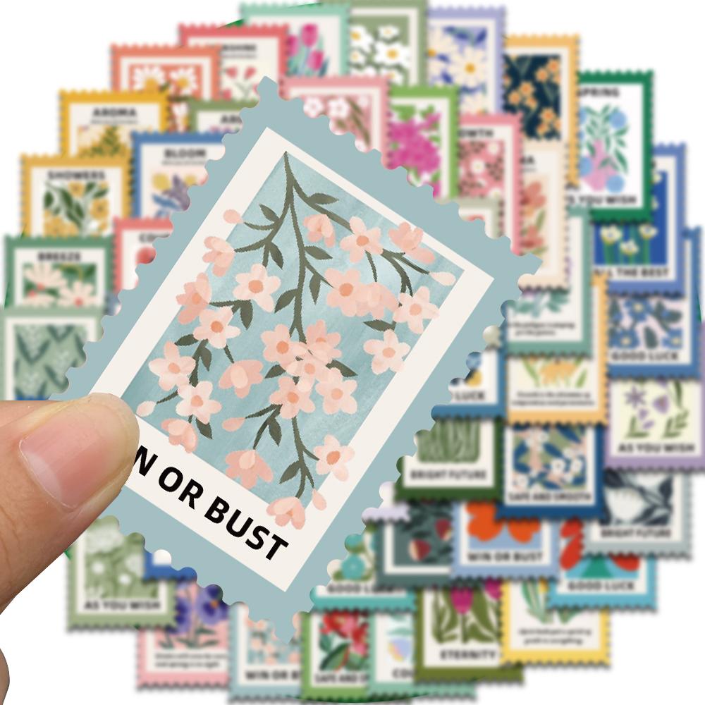 50PCS Flower Stamps Art INS Style Stickers Graffiti Laptop Luggage Skateboard Decorative Phone Skateboard Waterproo Stickers
