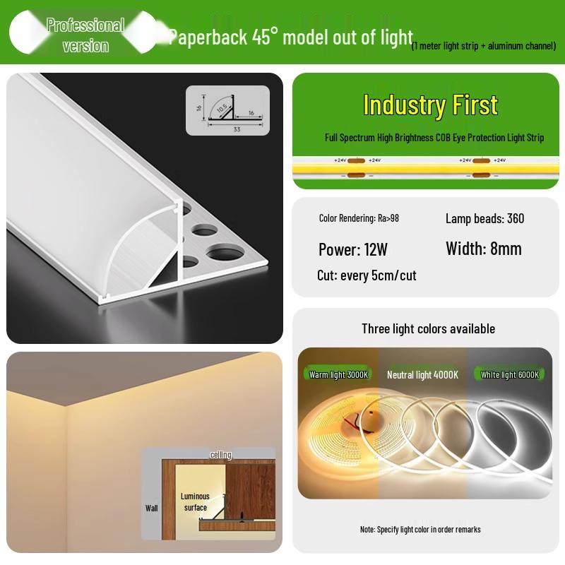 Single-Sided Upward-Emitting Recessed Linear Light - Double Eyelid Aluminum Channel