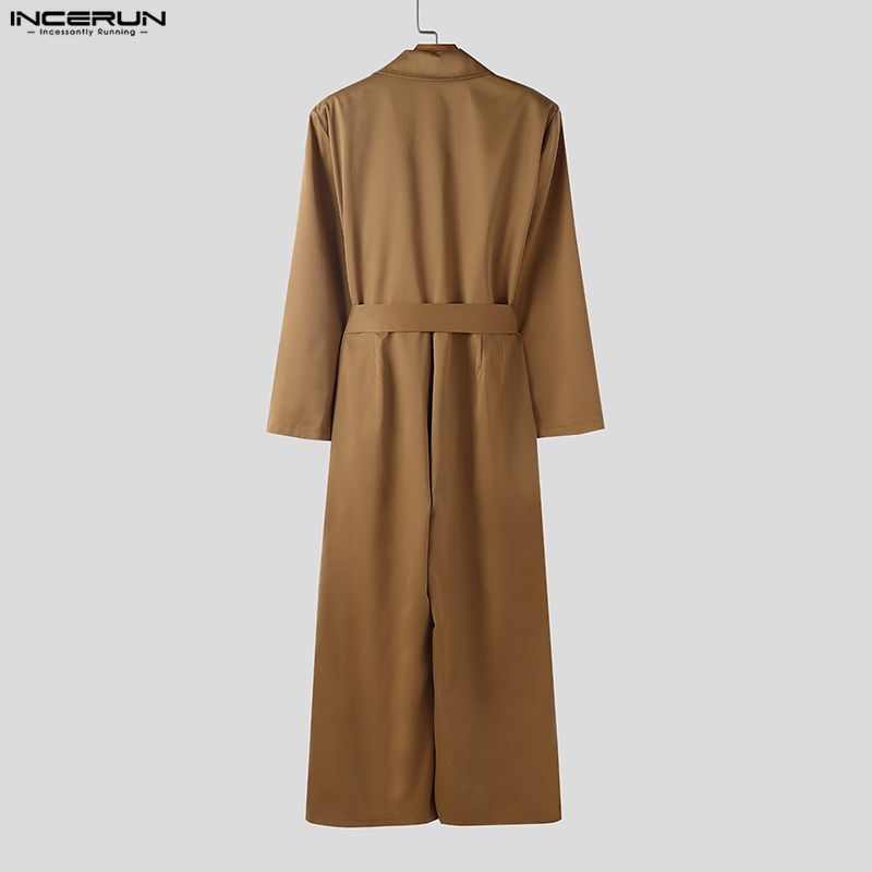 INCERUN Men Long Sleeve Buttons Bandage Jumpsuit Long Rompers Overalls