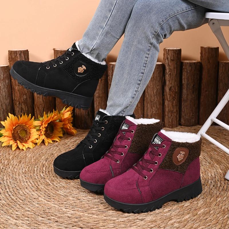 Women Warm Snow Boots Winter New Round Toe Suede Cotton Shoes Women Lace-Up Platform Anti-Slip Ankle Boots  De Mujer