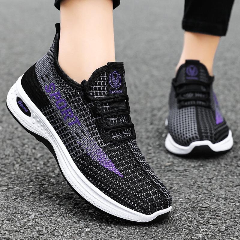 Women's shoes new summer sports shoes breathable fly-woven running shoes soft sole lightweight single shoes lace-up shock-absorbing shoes women's