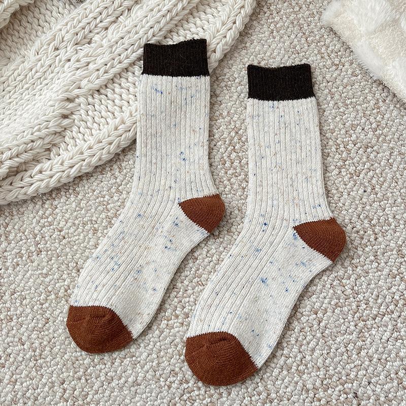 Idea Yarn Color-Blocked Wool Socks Mid-Leg Socks Are Thickened And Fleece To Keep Warm And Pile Up Stockings In Autumn