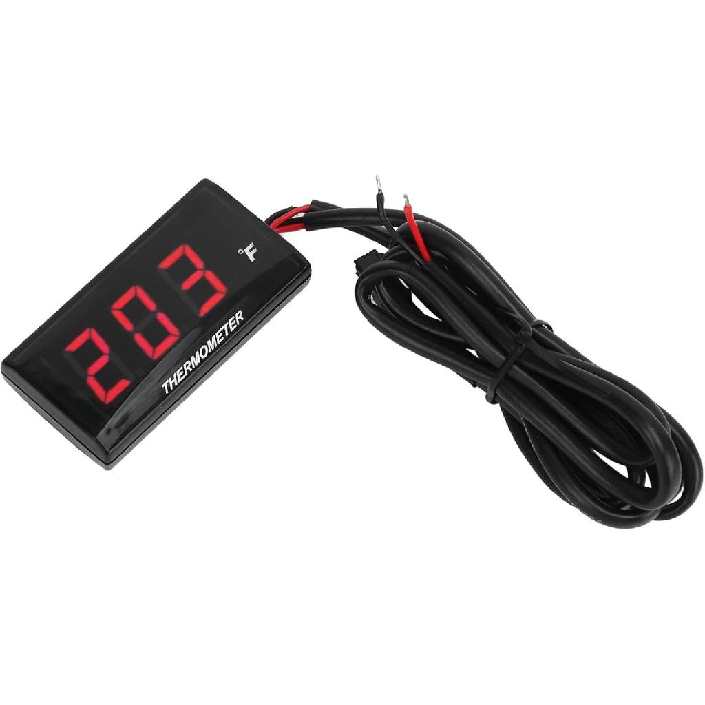 Motorcycle Digital Thermometer, DC 12V Ultra Thin Water Temperature Meter Gauge with 18mm Sensor Adapter and LCD Display, Digital Hygrometer Humidity