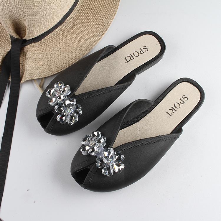 Yuzhihao Summer Women s Closed-Toe Slides: Floral Heart Diamond Flat Sandals 36