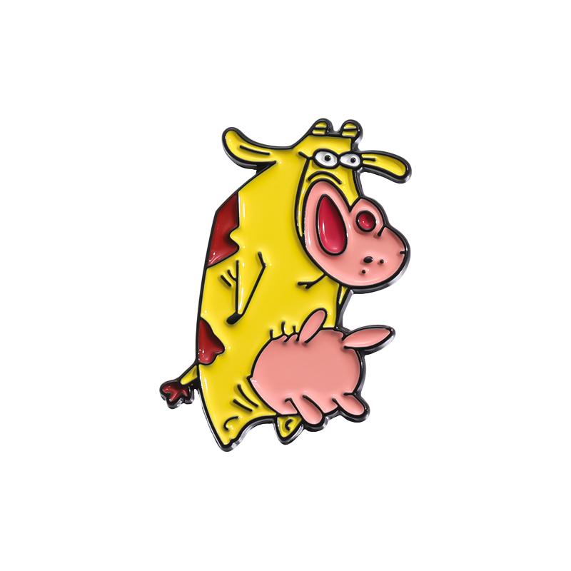 Cartoon Manga Enamel Pins Custom Cute Rooster Cow Brooches Lapel Badges Animal Jewelry Gift for Kids Friends