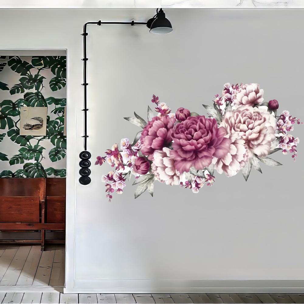 Self-adhesive PVC Wall Stickers Modern Peony Rose Watercolor Blooming Flowers for Living Room Decor