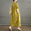 Summer Retro Cotton and Linen Round Neck Short Sleeved Dress, Women's Loose Skirt