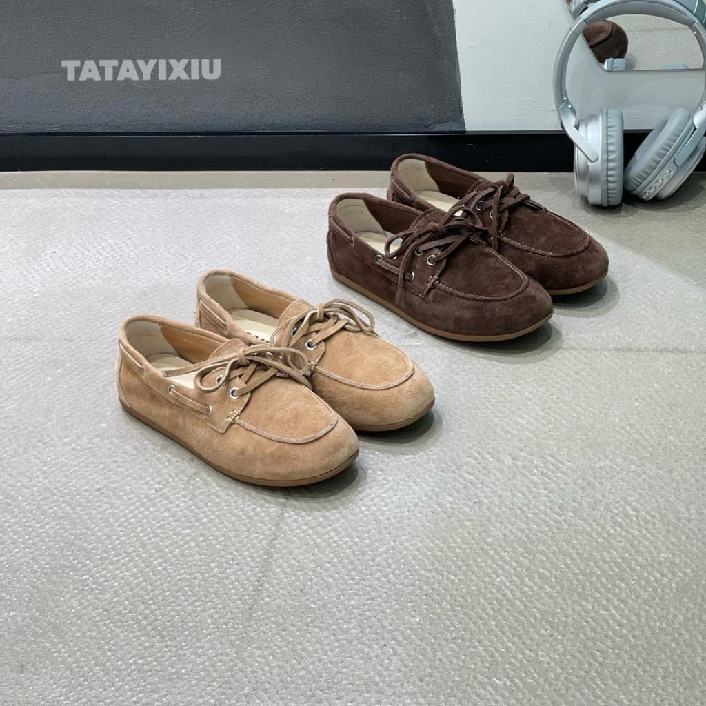 French retro leather soft-soled Doudou shoes 2025 spring and autumn new round head lace-up versatile casual loafers grandma shoes
