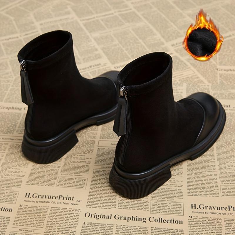 Korean Retro Style Boots For Women, Zipper Slim Boots, Fashionable And Plush Thick Soled Short Boots
