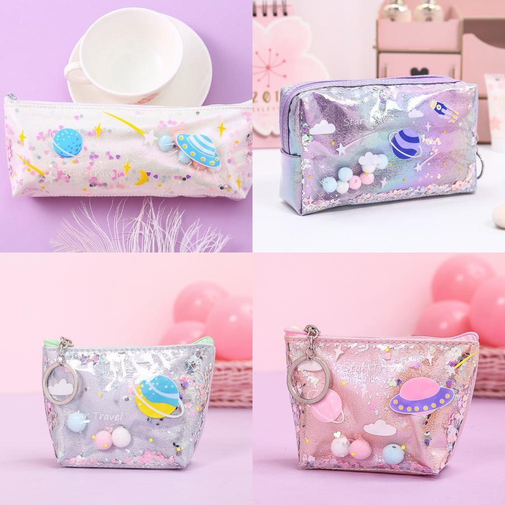 Star Planet Galaxy Flowing Sand Pencil Case With Waterproof Laser Material For Students And Teens