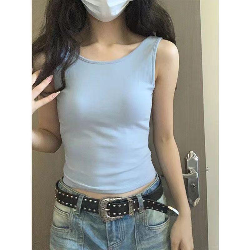 Korean Style Slimming Women's Summer Vest with Chest Pad and Bow Top