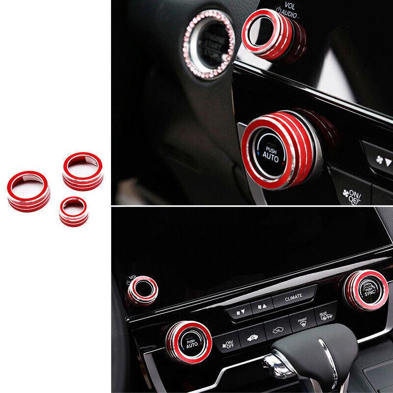 Fit For Honda CRV CR-V 2017- Aluminum Red Central Console AC Knob Cover Trim
