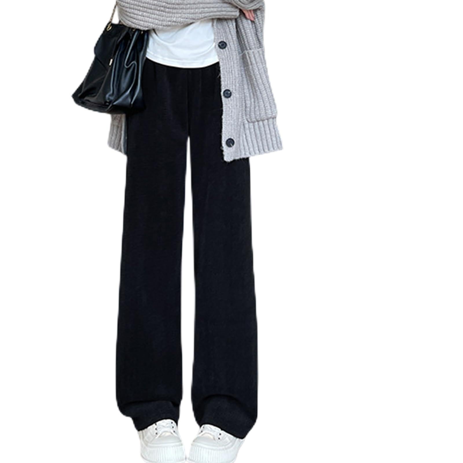 

ZeoYoee Длинные Эластичные Свободные Однотонные Идеально для и Зимы Женские Широкие Брюки, На Флисе, Брюки, Брюки с Высокой Талией, Талия, Посадка, Стильные,