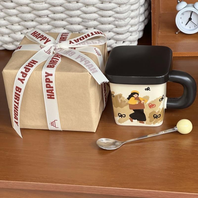 Cute retro boy and girl mugs, couple high-value ceramic drinking cups, birthday gifts for girlfriends