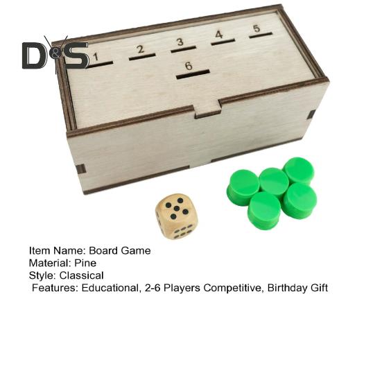 Penny Game with Pine Wood Box Dice Green Coin 2-6 Players Competitive Kids Adults Family Strategy Toss Board Game Birthday Christmas Gift