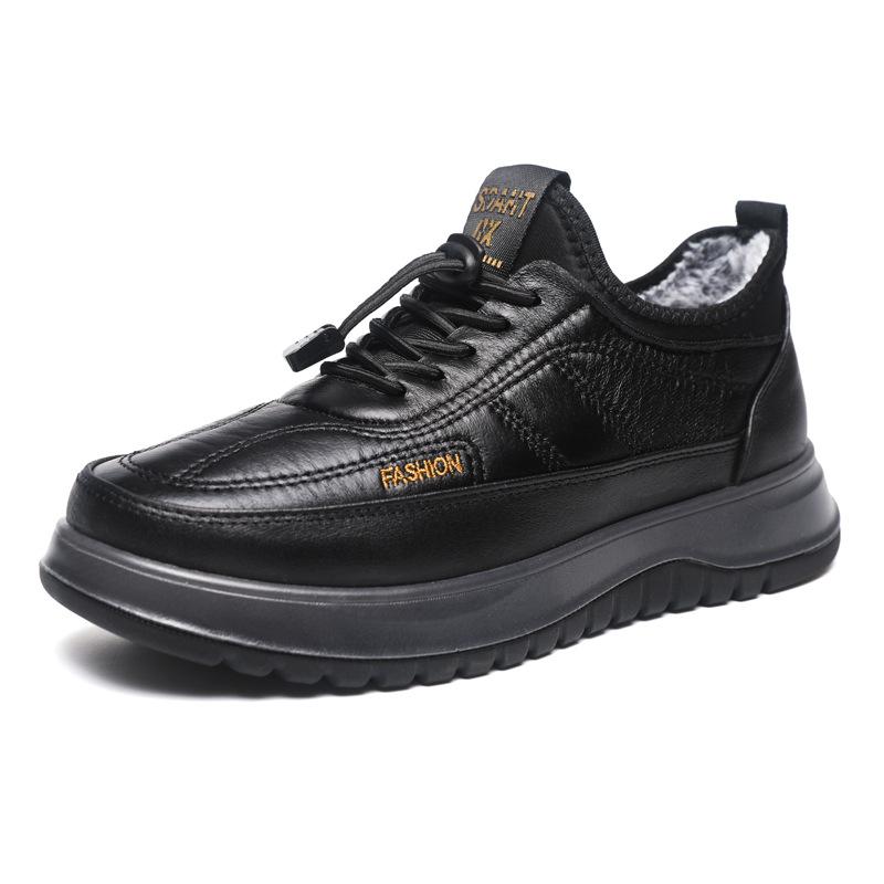 Winter new cotton shoes men's velvet warm sports casual shoes leather surface waterproof middle-aged and elderly one-pedal lazy shoes