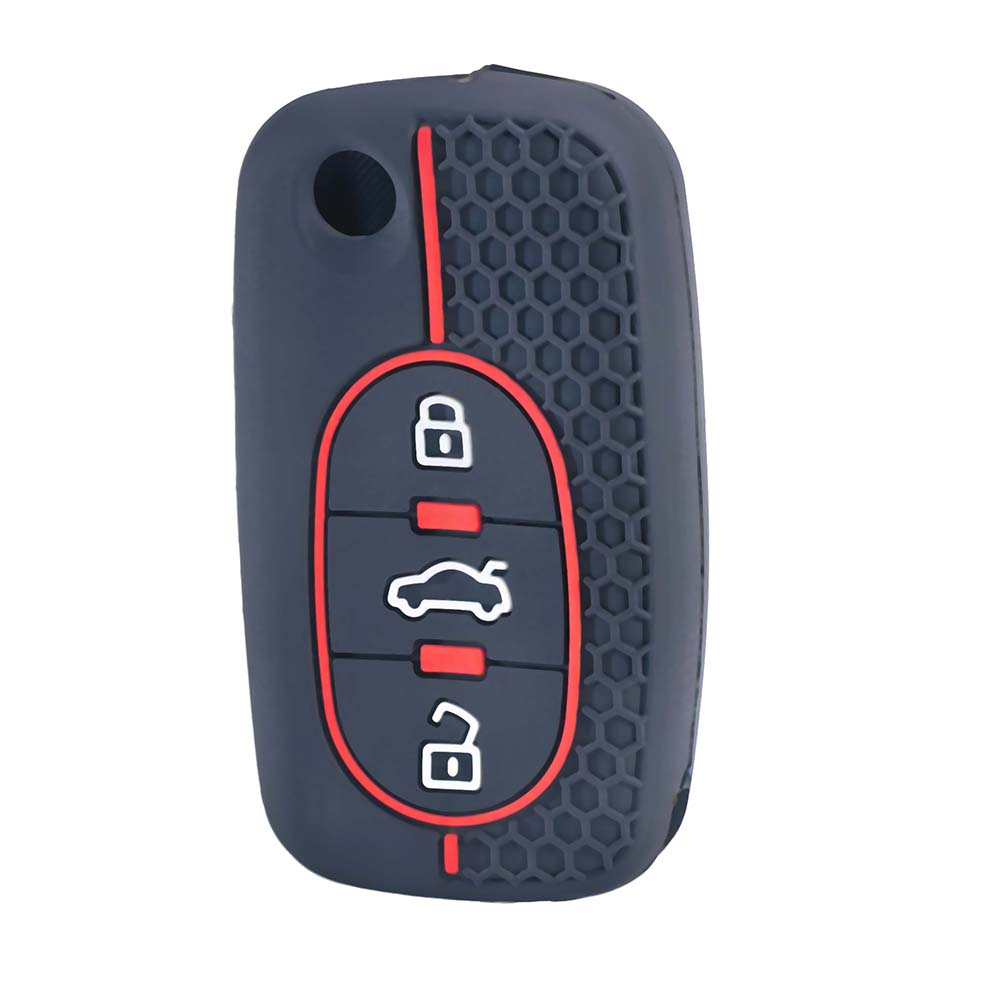 Silicone Car Key Cover Case Fit for A1 A3 A4 A6 A8 Q3 Q7 TT R8 S3 S6 RS3 RS6 3 Buttons Flip Folding Remote Key Protector чёрный