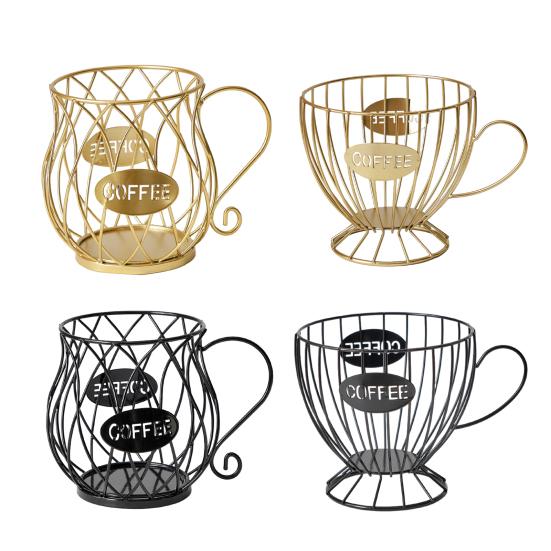 Coffee Pods Holder Mug Shape Coffee Capsule Basket Metal Wire Coffee Pods Organizer for Home Cafe Counter Table Bar