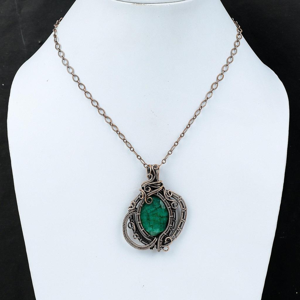 Faceted Zambian Emerald Pendant Copper Wire Wrapped Pendant Handmade Pendant Copper Wire Wrap Jewelry Gift For Her Natural Gemstone Jewelry