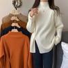 Women Sweater Autumn Plus Size Sweater Half High Collar Knitted Bottoming Shirt Loose Open Button Solid Color Top Pullover Sweater Female
