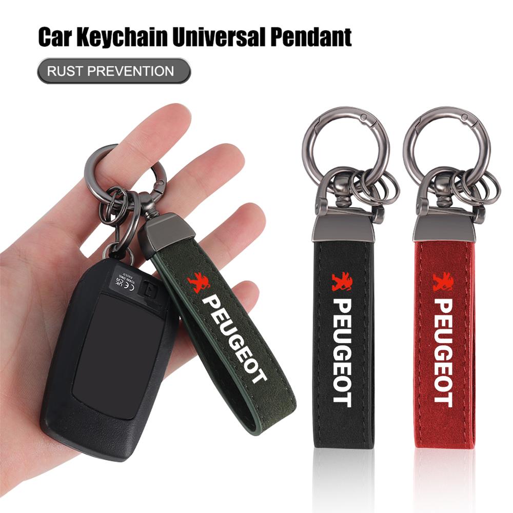 Leather Car Emblem Keychain Keyring Key Chain Badge Pendant For Peugeot 206 207 P208 306 307 308 408 107 2008 3008 Accessories