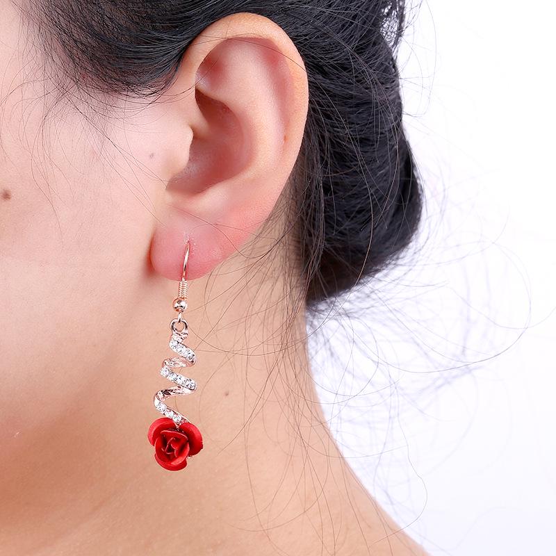 E246 Rhinestone Love Rose Earrings Stud Earrings Earrings Ear Hanging Yiwu Jewelry Heart Inlay