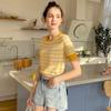 Women's Casual O Neck Striped Short Sleeve Slim Knitted T-Shirt
