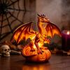 Handmade Three Dimensional Figures Halloween Pumpkin Night Light, Resin LED Dragon Tabletop Lamp, Witch Collectibles for Lovers Hat Black Cat