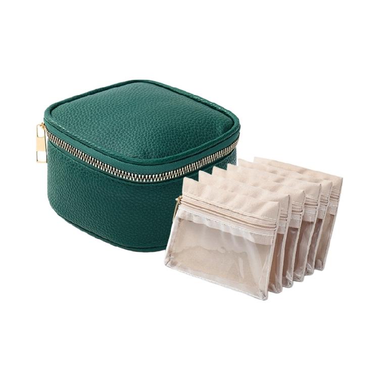 

PU Jewelry Storage Solution Fastening Systems Small Space Saving Design Elegant Rings Holder Leather Texture for Jewelry зелёный