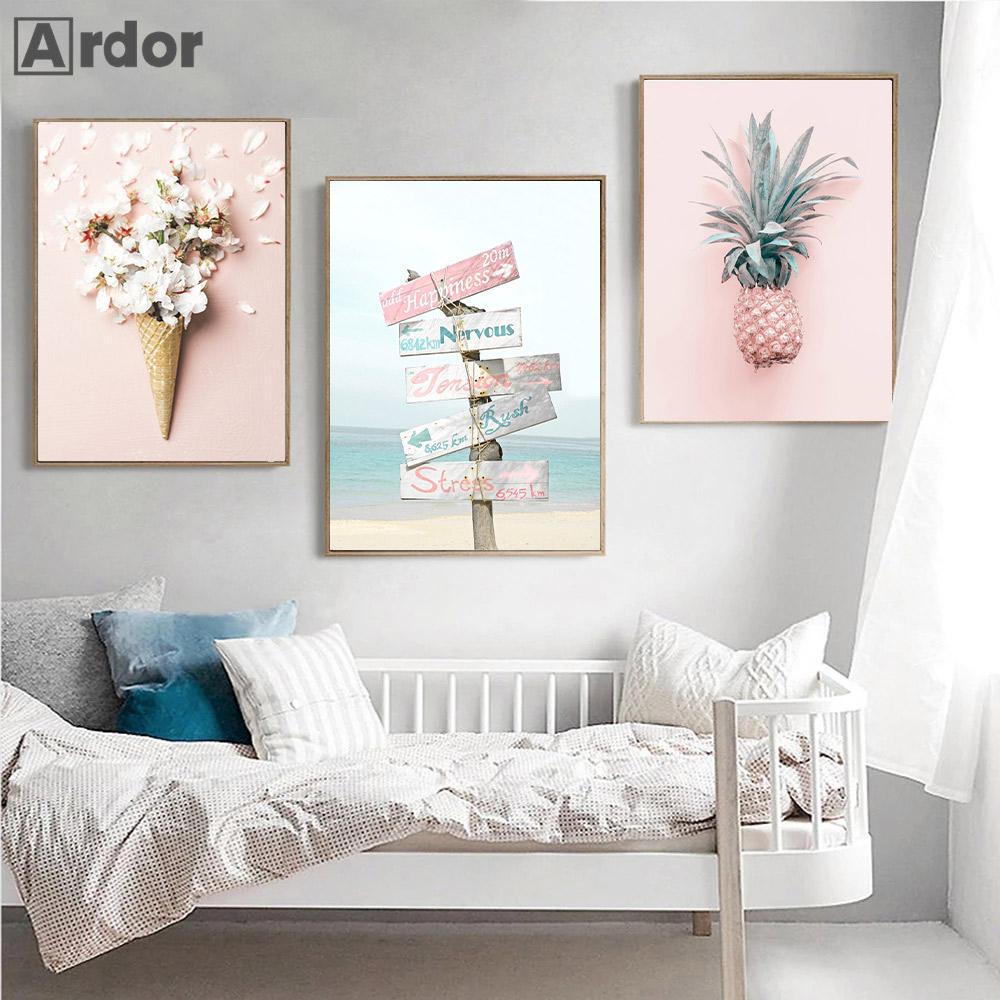 Flower Pineapple Wall Art Canvas Painting Beach Sea Starfish Shell Poster Landscape Print Nordic Wall Pictures Living Room Decor
