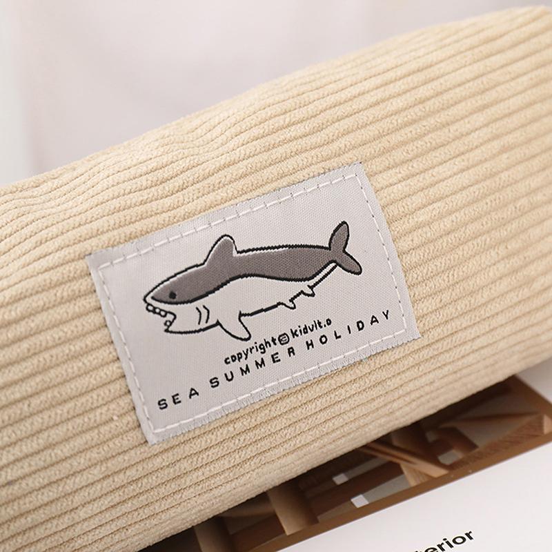 Cute Corduroy Pencil Case Little Shark Embroidery Pen Bag Pouch Gift For Girls&Kids School Office Stationery Organizer Supplies
