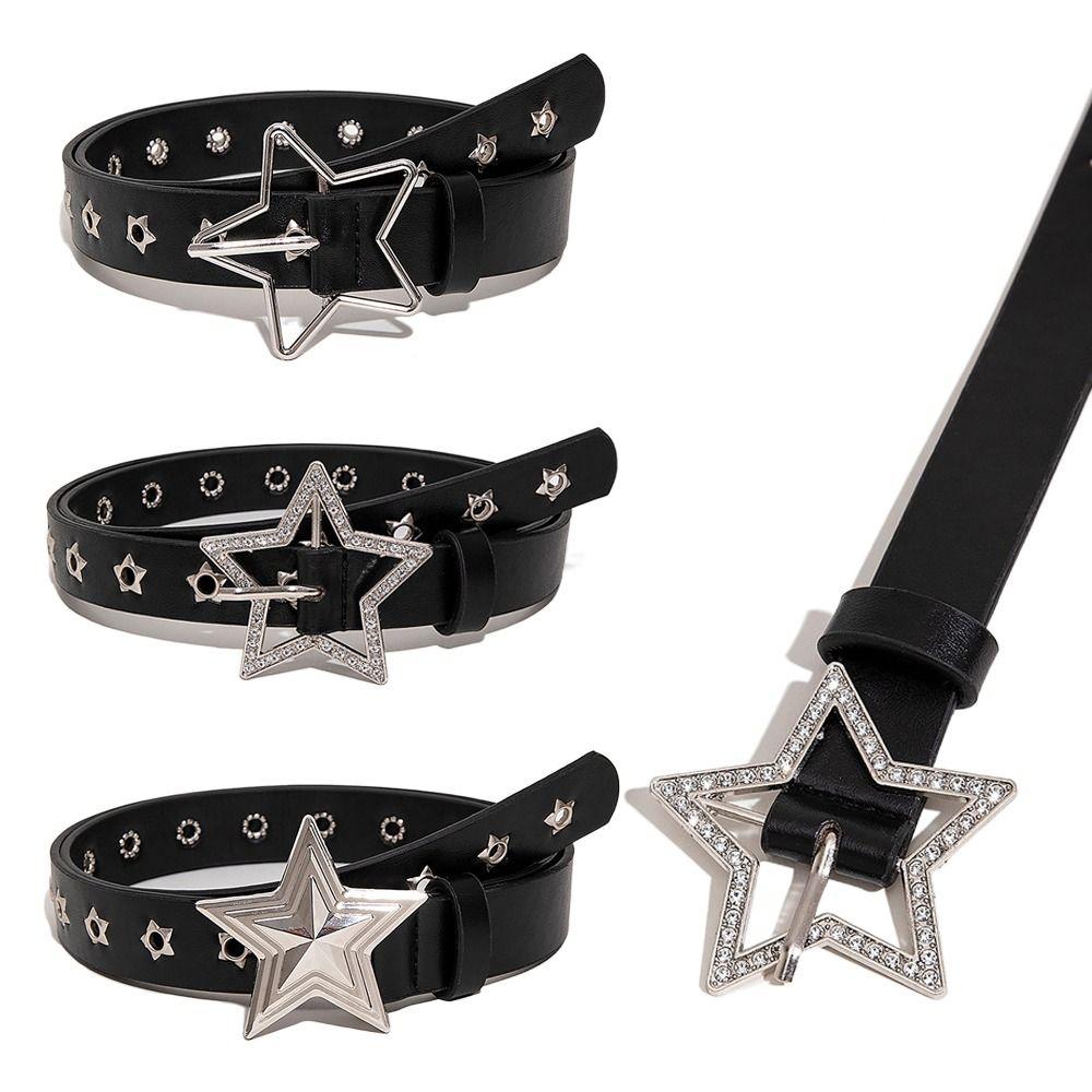 Punk Gothic Leather Belt Hip Hop Pin Buckle Waistband Fashion Pentagram Rivet Belts  For Women Man