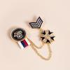 British Retro Shield Double Layer Chain Tassel Brooch with Eight-Pointed Star Emblem Lapel Pin