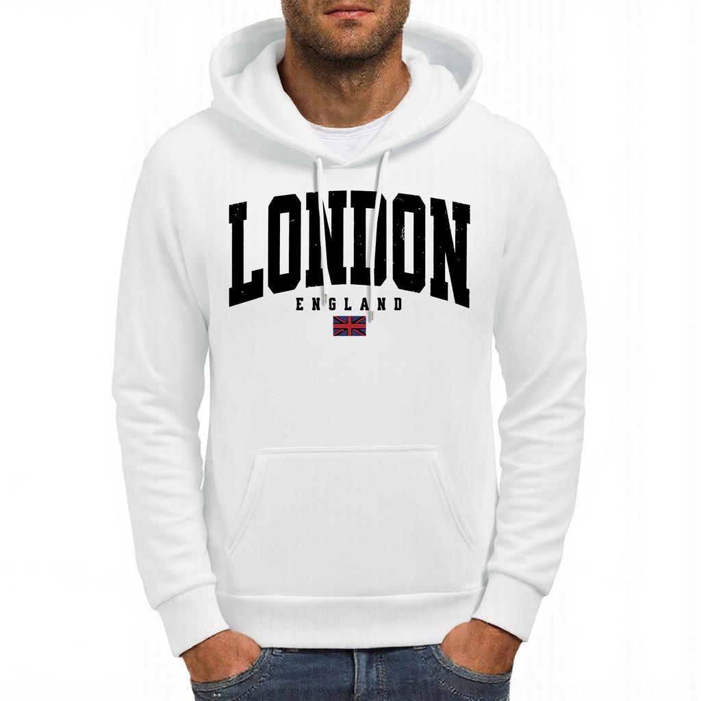 London England Flag Pattern Men Hoodies Casual Autumn Pocket Streetwear Loose Multicolor Pullovers Hip Hop Fleece Man Hoody