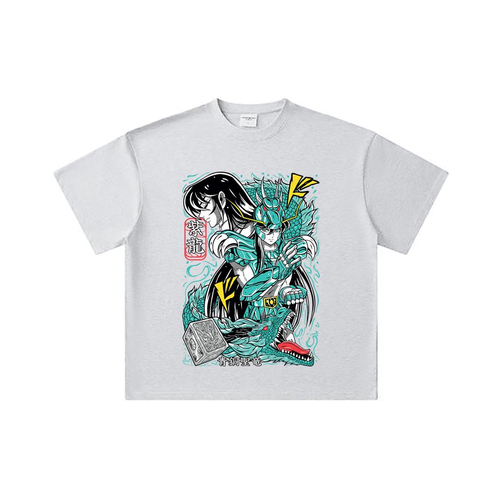 260 GSM Double Yarn 32 Count 100% Cotton Saint Seiya V8 Shiryu Print Unisex Heavy Cotton T Shirt