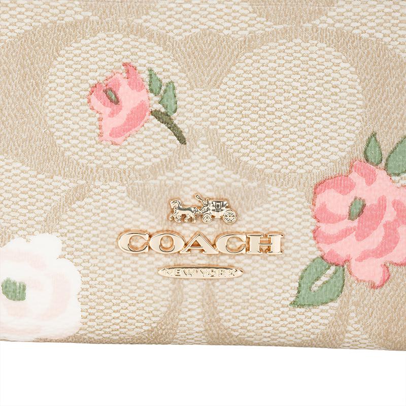 Coach Skinny Id Case 11 Floral Print Logo Canvas Wallet Women Wallet Gold Light-Khaki Multicolor CR972-IMOTV