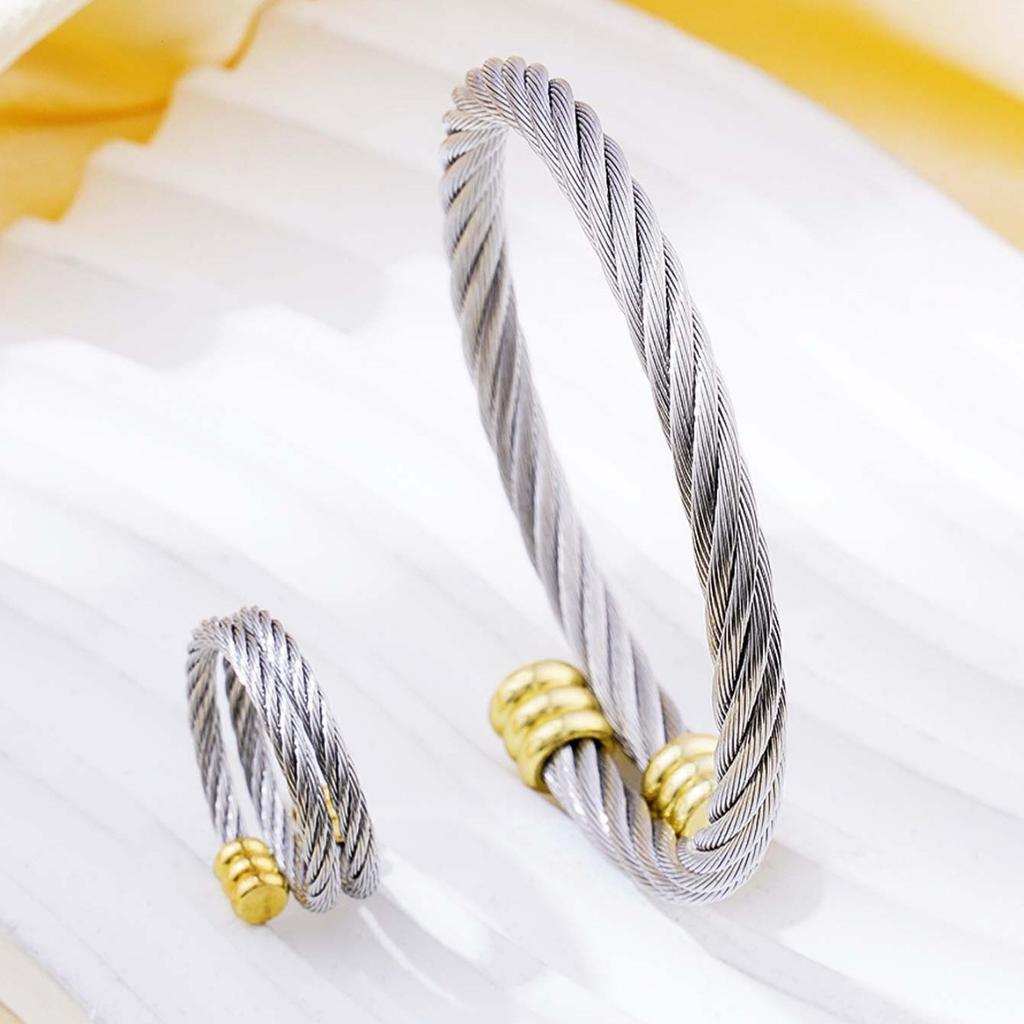 Sports retro braided rope decorative bracelet ring set suitable for women's summer beach travel fashion Zircon matching