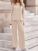 Autumn Trendy Two-Piece Casual Long Sleeve Ribbed Knit Wide Leg Pants Set Women's Fall Fashion