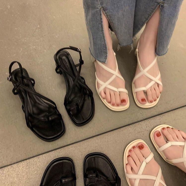 New Roman Sandals for Women's Summer Fairy Style 2025 New High-end Fashion Mid Heel Thick Heel Sandals I