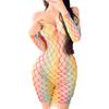 Sexy Rainbow Fishnet Plus Size Dress Crotch Big Hole Mesh Underwear Lingerie Games Asymmetric Short Teddy Bodysuit Women Nightwear