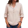 Women's Fashionable Solid Color V Neck Button Long Sleeved Casual Shirt Top