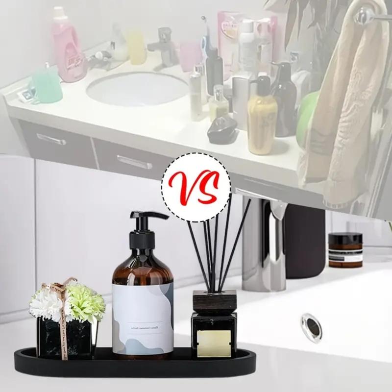 Modern Elliptical Vanity Tray Cosmetic Organizers Silicone Holder For Bathroom Accessories And Small Items