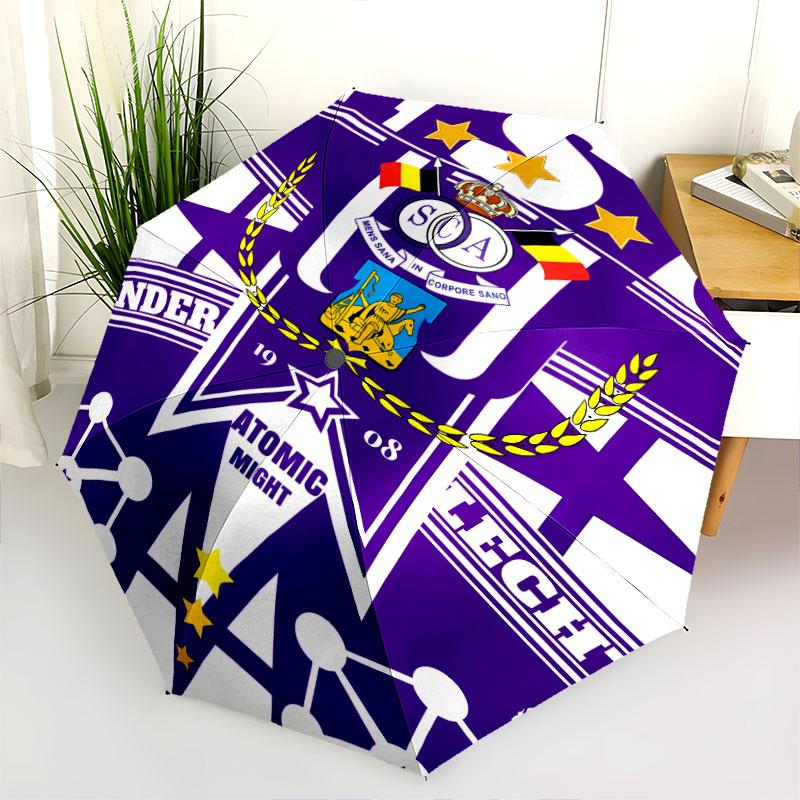 1 PC Automatic Folding Umbrella - Royal Sporting Club Anderlecht Pattern, Portable & Foldable Design with 8 Ribs, Christmas Birthday Gifts